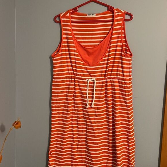 Ginkana Maternity Nursing Dress XL Orange white Striped with drawstring - Picture 5 of 6